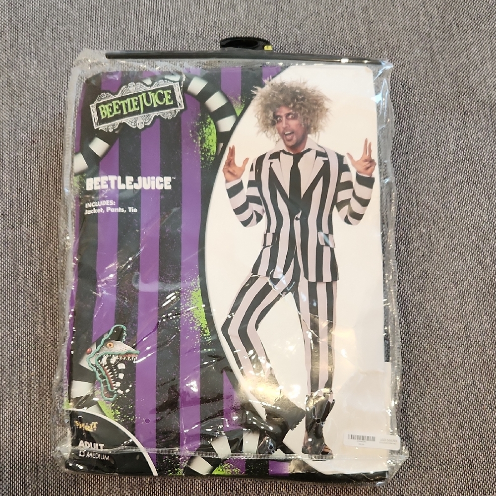 NWOT Beetlejuice Black and White Striped Suit